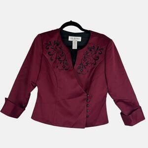 J.R. Nites‎ Jacket Womens 10 Burgundy Satin Embroidered Beaded Evening Blazer